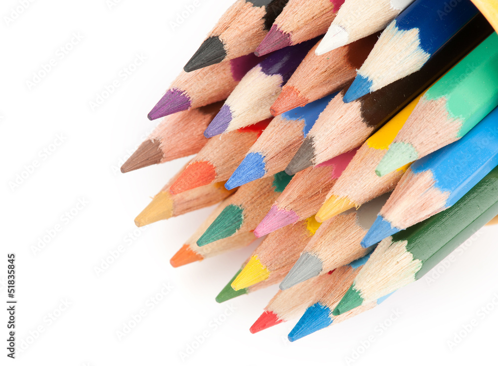 Colour pencils isolated on white background close up Colour pencils isolated on white background close up