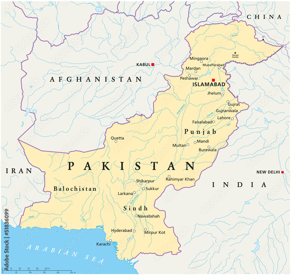 Pakistan map (Pakistan Landkarte) - obrazy, fototapety, plakaty 