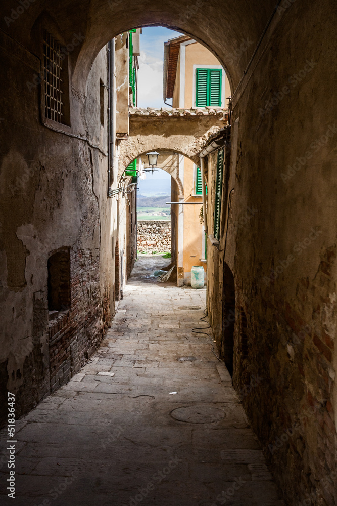 Narrow Street in an Old Italian Town. Tuscany, Italy