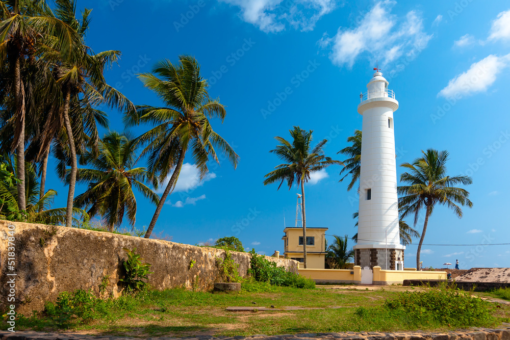 Fototapeta premium Scenic view at white lighthouse in Galle fort, Sri Lanka during