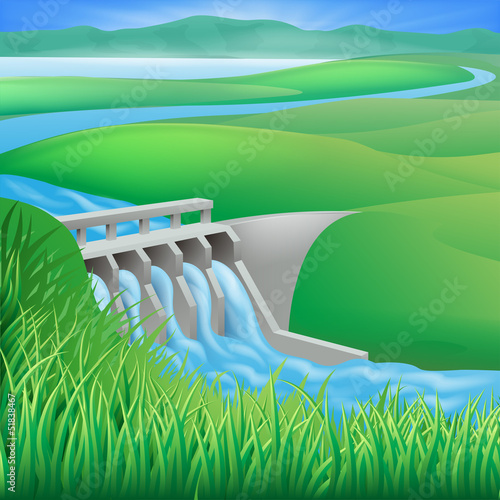 Hydro dam water power energy illustration