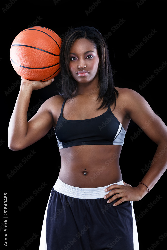 Attractive  black  woman with basketball