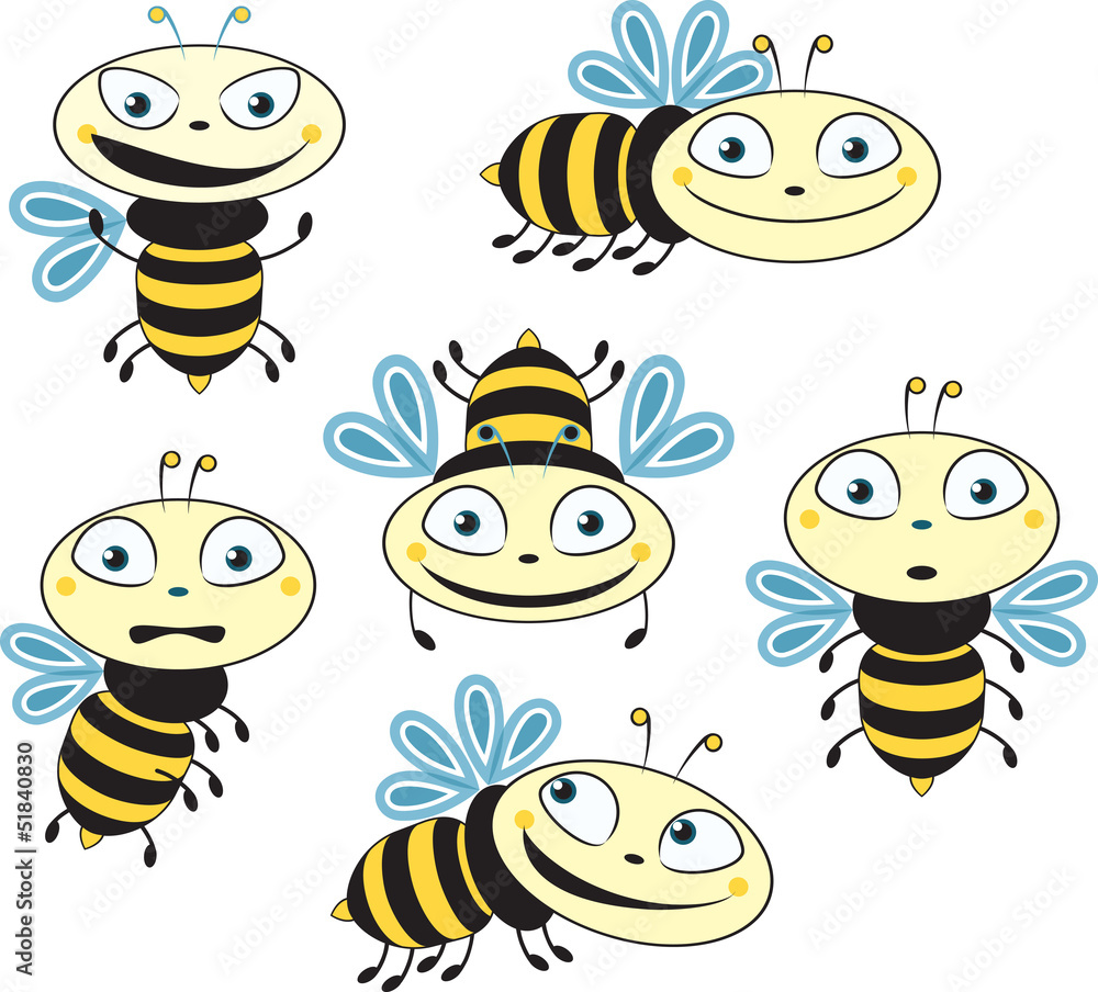 Comic silhouettes flying bees. different emotions Comic silhouettes flying bees. different emotions