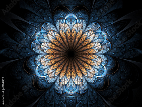Golden fractal flower, digital artwork