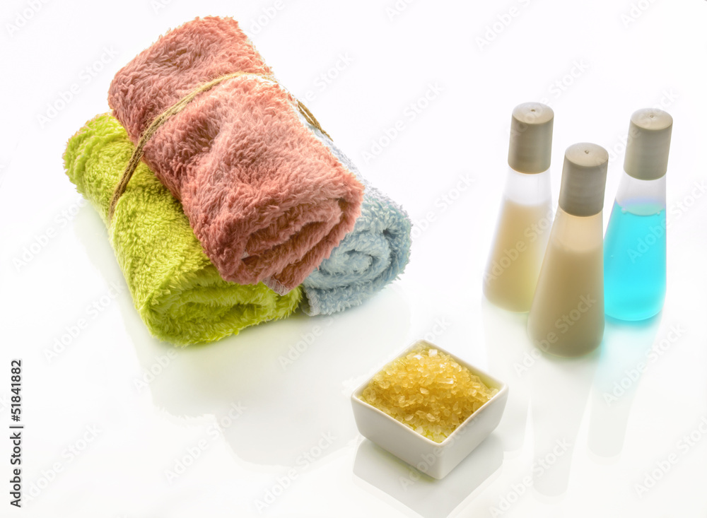 Bath products and soft multicolour towels Bath products and soft multicolour towels