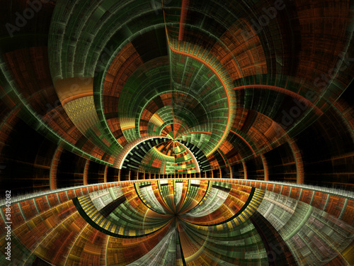 Gold and green fractal stained glass, digital artwork
