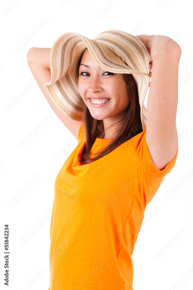 Portrait of a young beautiful asian woman in summer clothes - As Portrait of a young beautiful asian woman in summer clothes - As