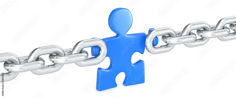 Management. Puzzle people holding Chain Link. Blue. Management. Puzzle people holding Chain Link. Blue.
