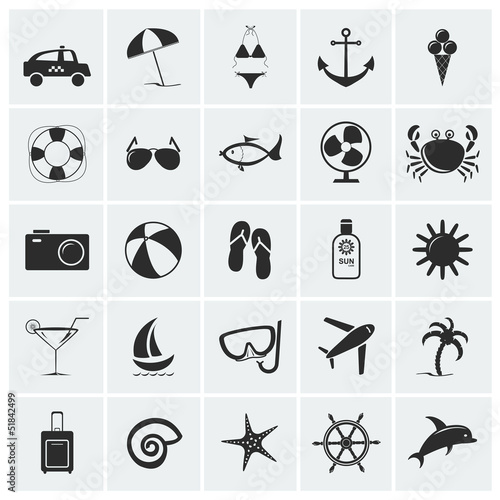 Collection of vacation and beach icons.