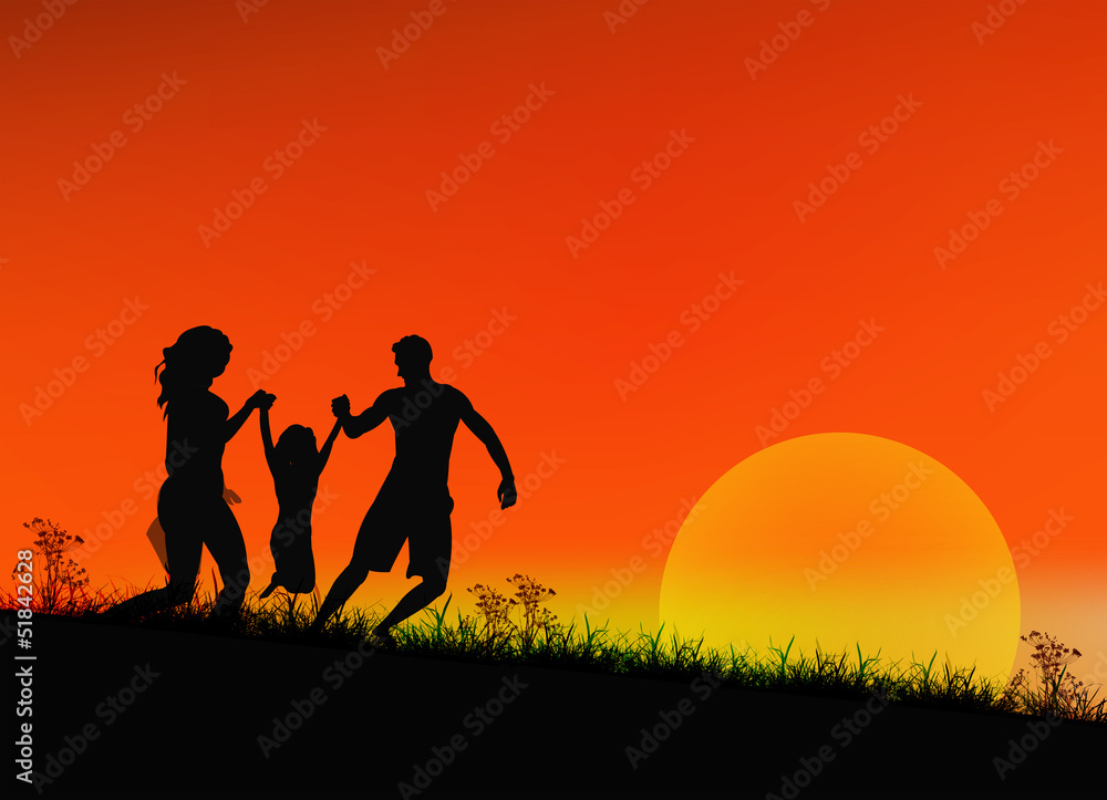 Happy Family on a sunset background.Vector Happy Family on a sunset background.Vector