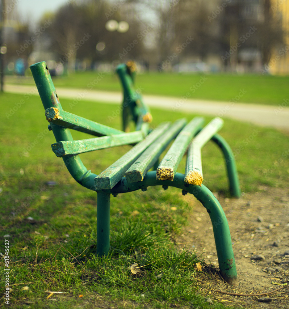 broken green bench