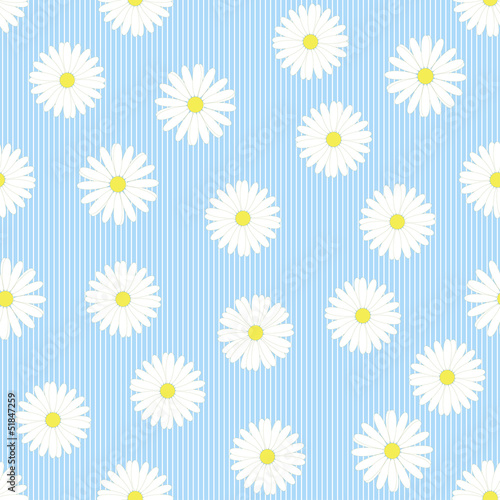 Seamless pattern with chamomiles on blue background