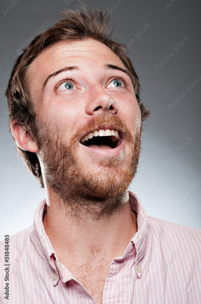 Caucasian Man Looking Up In Wonder Caucasian Man Looking Up In Wonder