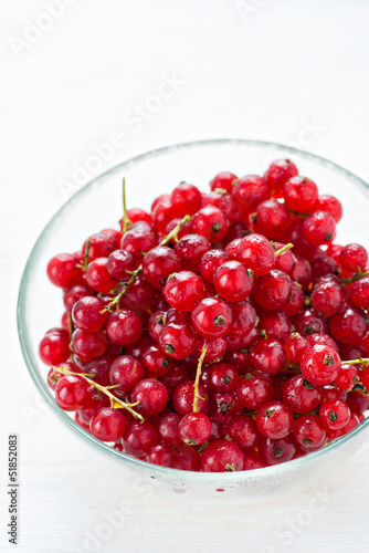Bowl of red currant on light background
