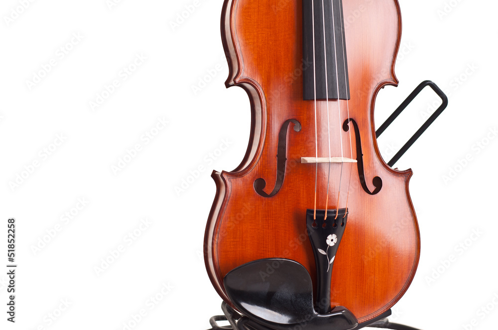 Close up of a violin isolated on white background Close up of a violin isolated on white background