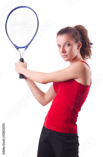 Woman playing tennis on white © Elnur