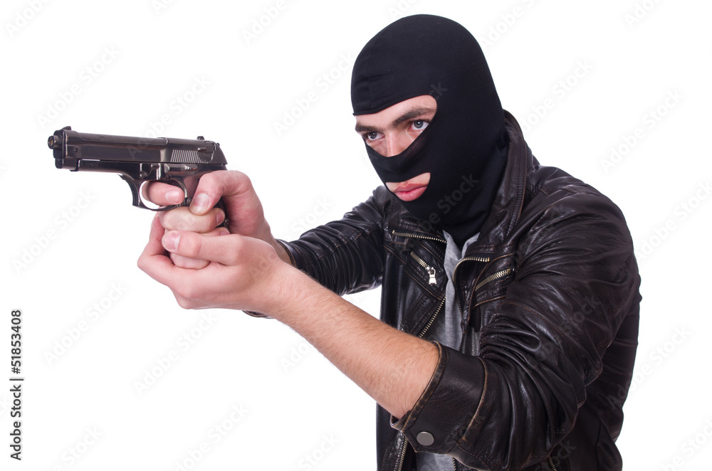 Young thug with gun isolated on white Young thug with gun isolated on white