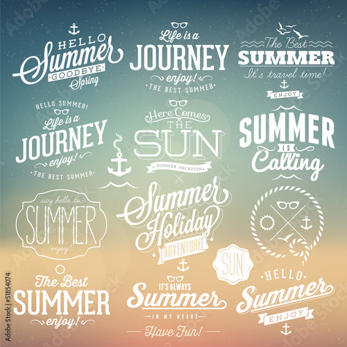 Retro elements for Summer calligraphic designs