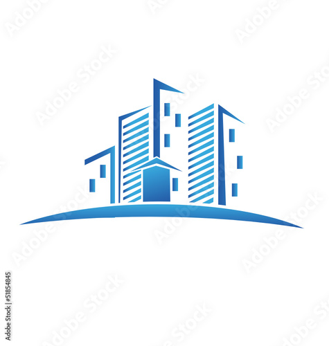 Real estate blue buildings logo