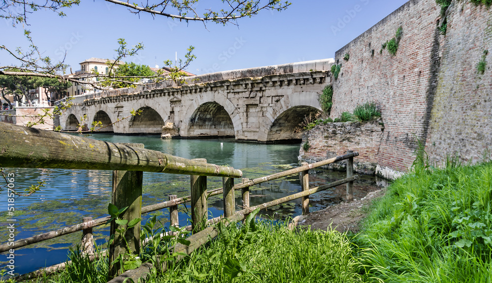 Bridge of Tiberius and Marecchia River - Rimini, Italy