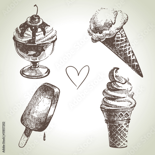 Ice cream set. Hand drawn illustrations