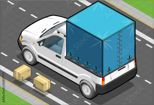 Isometric White Pickup Van with Tarpaulin