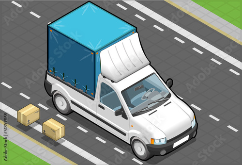 Isometric White Pickup Van with Tarpaulin