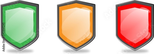 three shiny badge icons