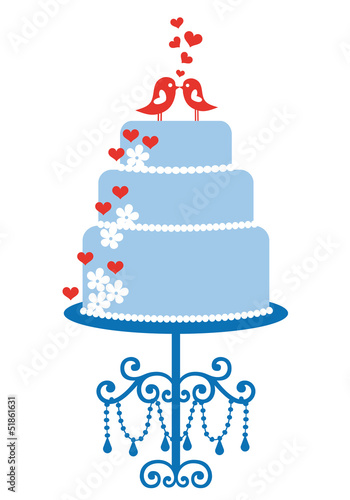 wedding cake with cute birds, vector