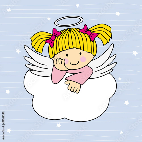 Angel wings on a cloud. Greeting card