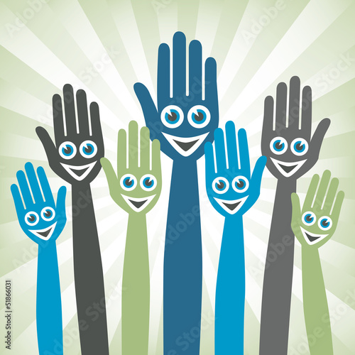 Hands with happy faces.