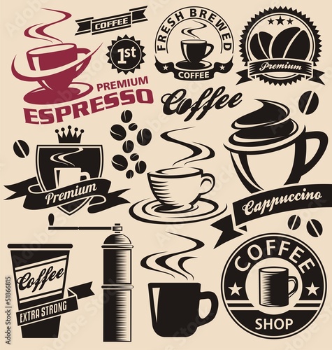 Set of coffee symbols, icons and signs