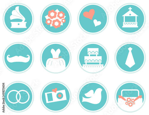 Wedding icons in retro style isolated on white ( blue )