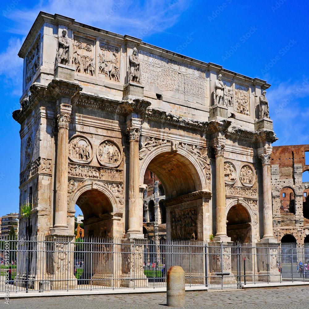 The Arch of Constantine and the Coliseum in Rome, Italy
