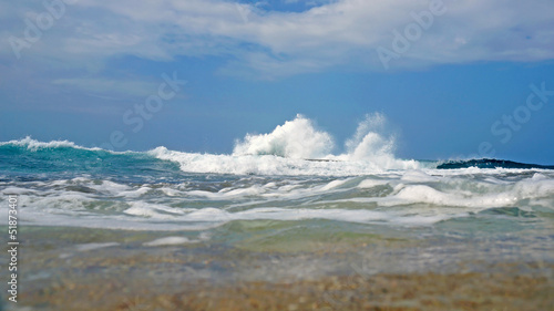 Fototapeta Naklejka Na Ścianę i Meble -  Wave crashing seen from water surface, Caribbean sea, Costa Rica