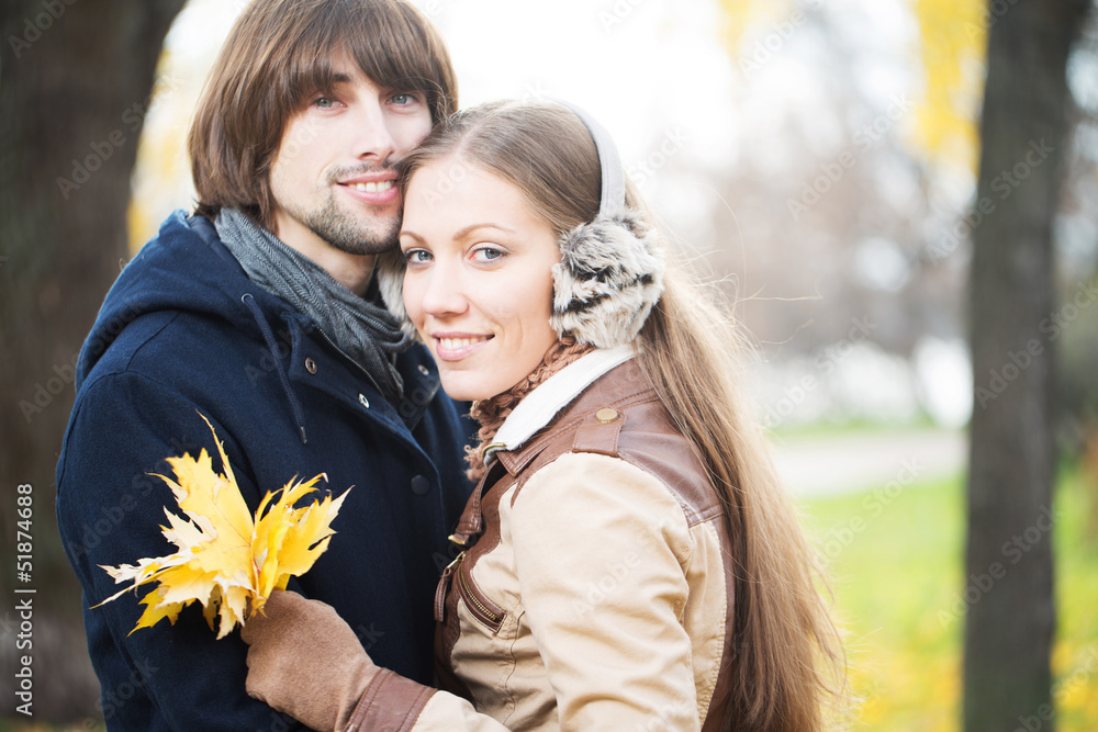 Fototapeta premium Young attractive couple together outdoors