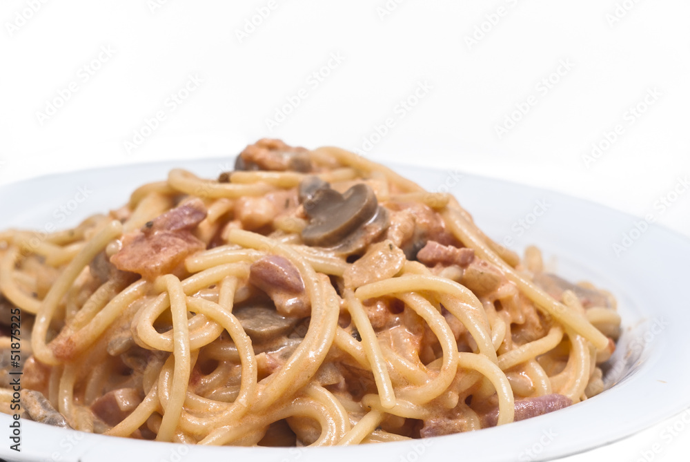 spaghetti pasta with mushrooms sauce isolated spaghetti pasta with mushrooms sauce isolated