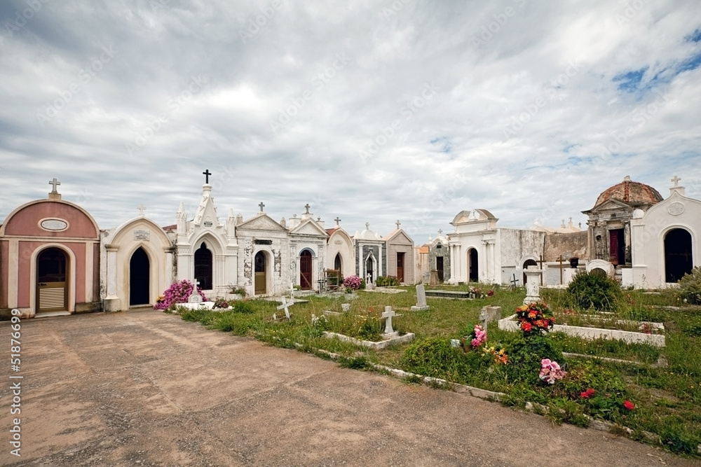 white chapels in a cemetery