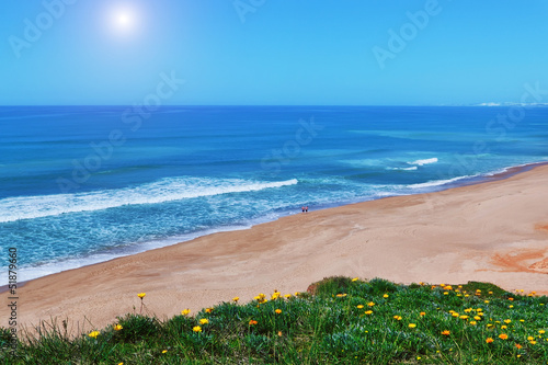 Beautiful coast beach for a walk. Holiday at the sea.