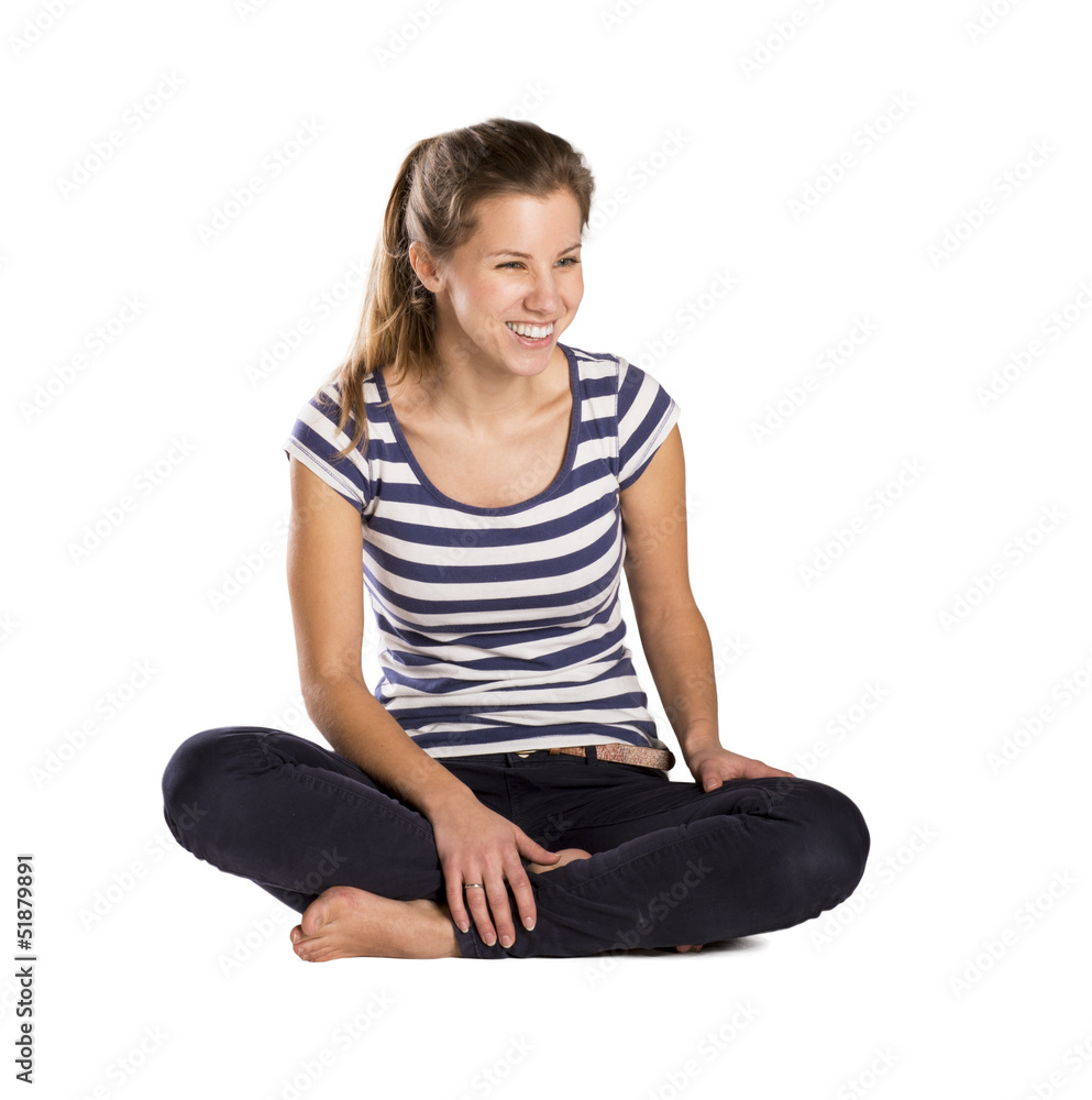 woman sitting on isolated background