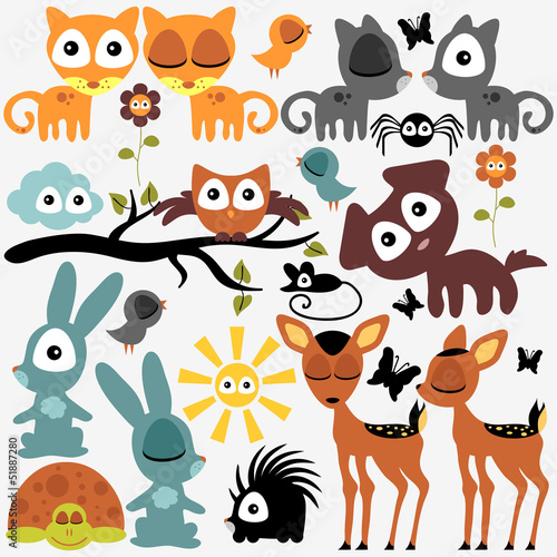 Set of various cute funny animals