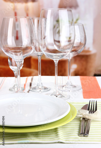 Table setting with glasses for different drinks