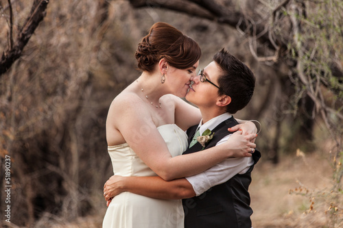 Lesbian Couple Kissing in the Woods