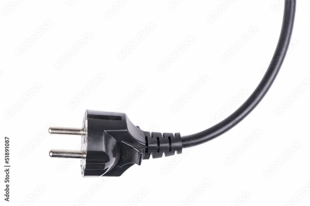 Black electrical plug and electrical cord isolated on white Black electrical plug and electrical cord isolated on white