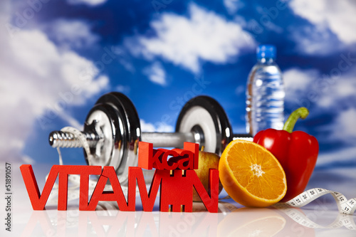 Vitamin and Fitness diet, dumbell