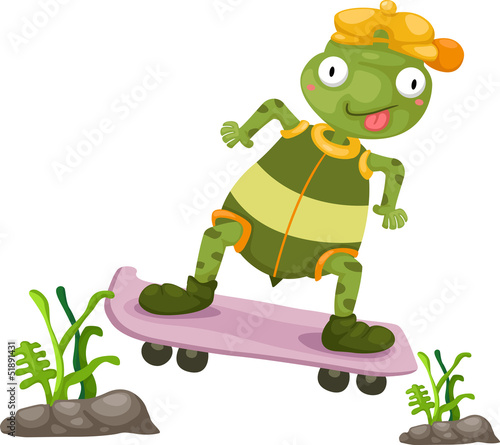 Illustration of turtles play skateboarding white background
