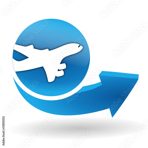 avion sur bouton web bleu