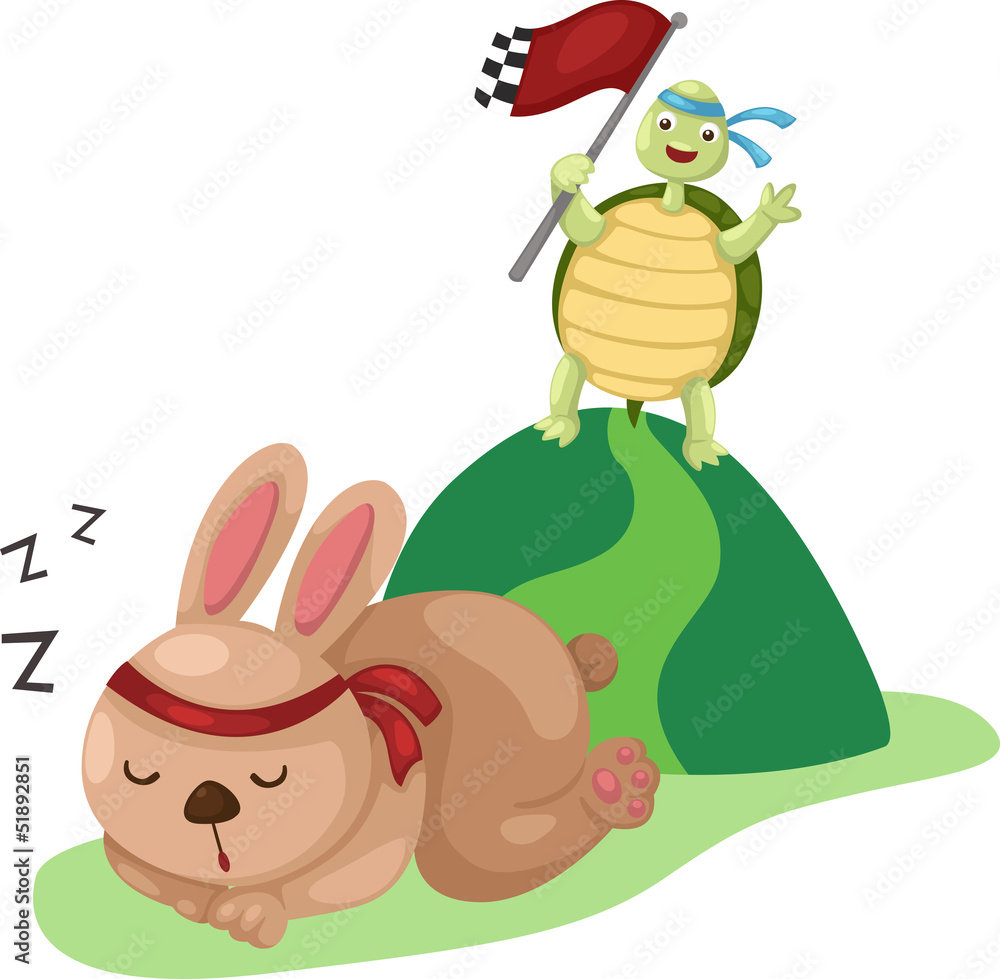 Obraz premium ilustracja żółwia i królika wyścigu