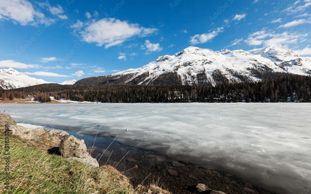 beautiful mountain landscape, lake ice