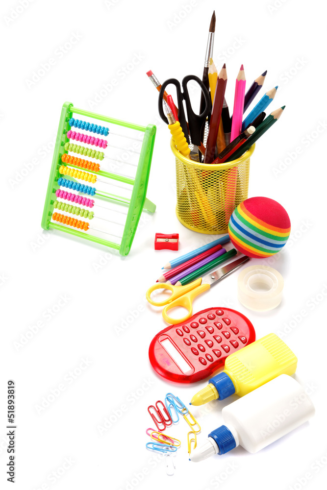 Fototapeta premium School and office supplies on white background. Back to school.
